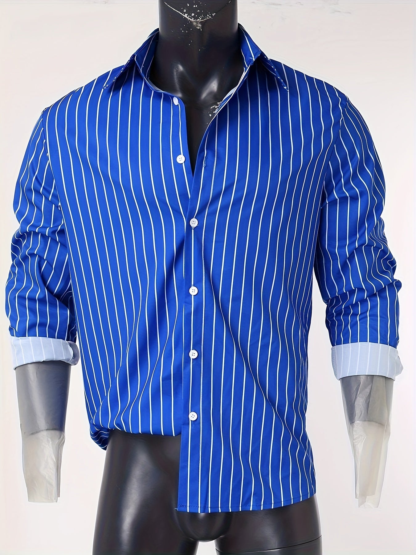 Chemise boutonnée à manches longues et rayures décontractée pour homme