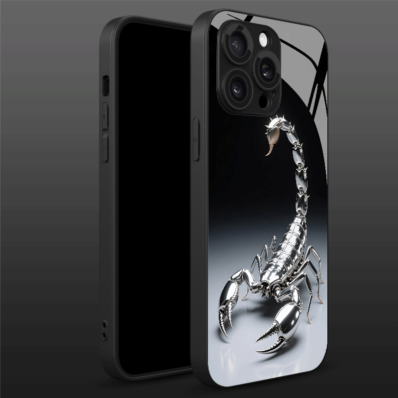 Coque de téléphone en verre noir à motif scorpion mystérieux