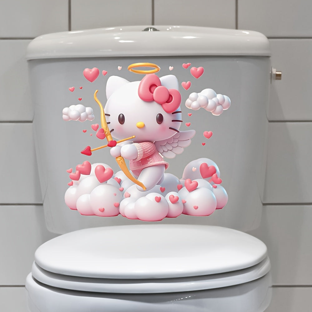 1pc Sanrio Hello Kitty Valentine's Day Toilet Sticker - Waterproof Self-Adhesive Bathroom Decal with Love Hearts & Arrows, Cute Cartoon Design for Home Decor - Topdecheztop.fr