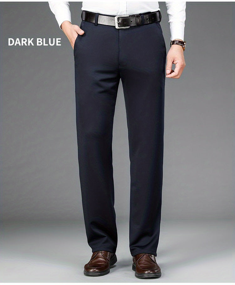 Pantalon habillé classique, couleur unie, légèrement extensible, pour homme