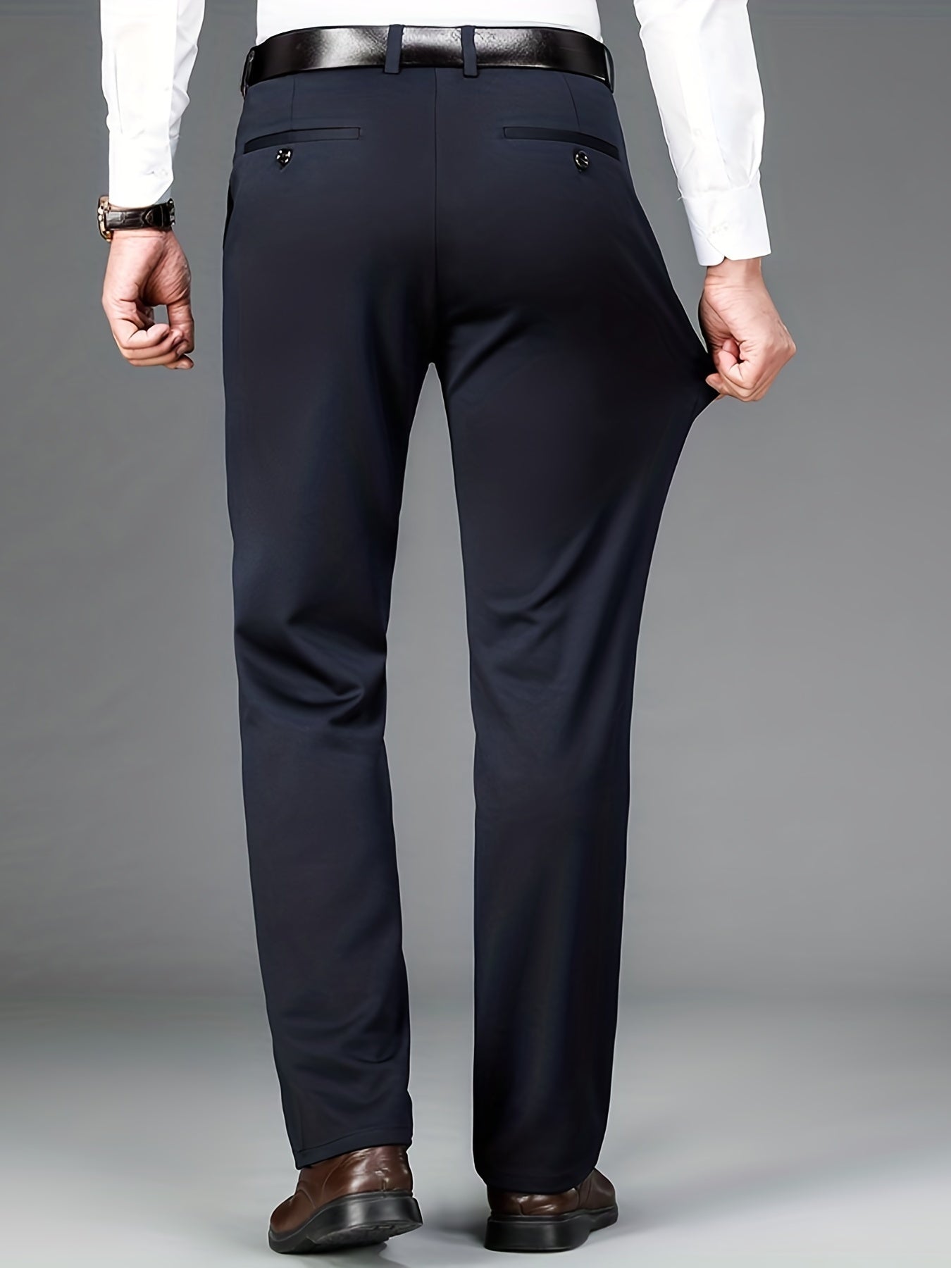 Pantalon habillé classique, couleur unie, légèrement extensible, pour homme