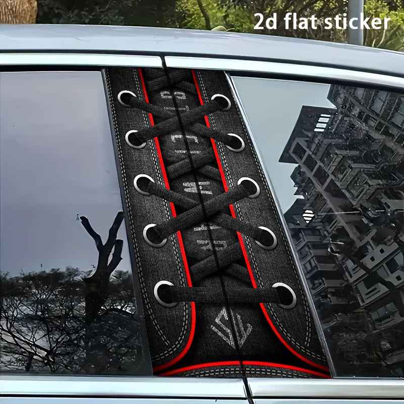 2pcs Stylish Car B-Pillar Stickers - Cool and Fun Decals, Unique Design for Vehicle Protection. Denim Texture Shoe Strap Style, Retro Trendy Self-Adhesive Waterproof Scratch-Resistant, Suitable for Various Cars, Multiple Mate