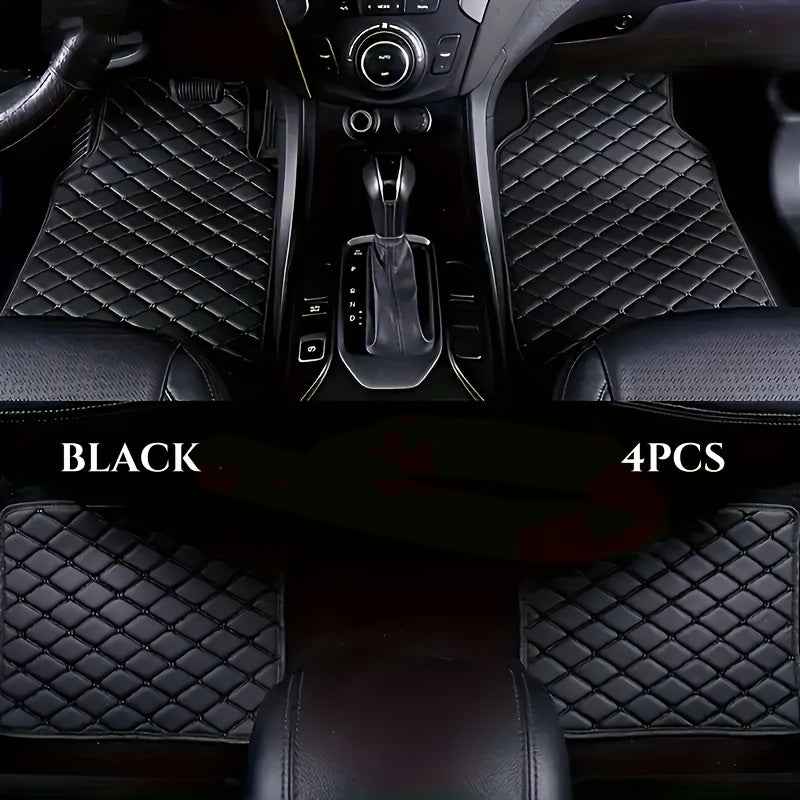 4pcs Heavy-Duty Anti-Slip Car Floor Mats - Full Coverage Driver, Passenger, Rear Seats & Console - PU Leather Non-Slip Surface, Fit for Cars, Trucks, SUVs, Vans - All-Weather Protection, Easy to Clean, Scratch-Resistant Inter
