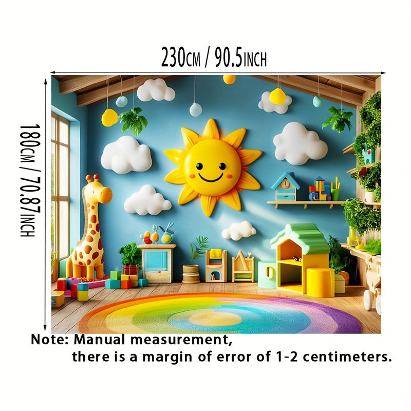 1pc, Photography Backdrop, Sunshine and Cloud Theme, 229.87*180.01cm, Colorful Cartoon Design, Wall Banner Decoration, Photo Prop Supplies - Topdecheztop.fr