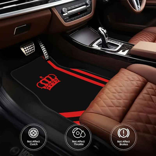 4pcs Crown Element Red and Black Simple Style Car Floor Mats - Front and Rear Seat Protectors, Easy to Clean, Suitable for All Models