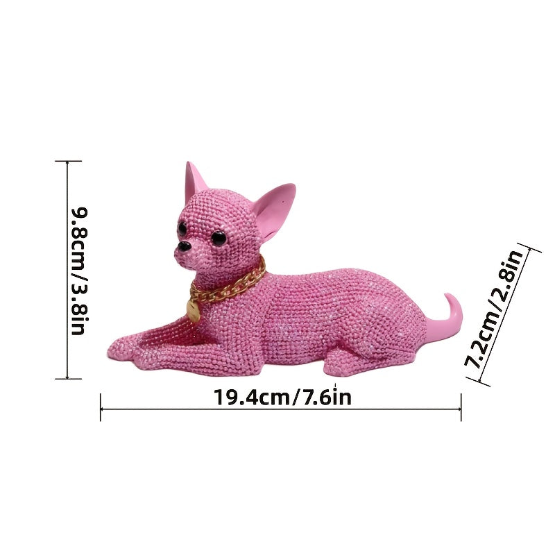 Statue de chihuahua rose en résine