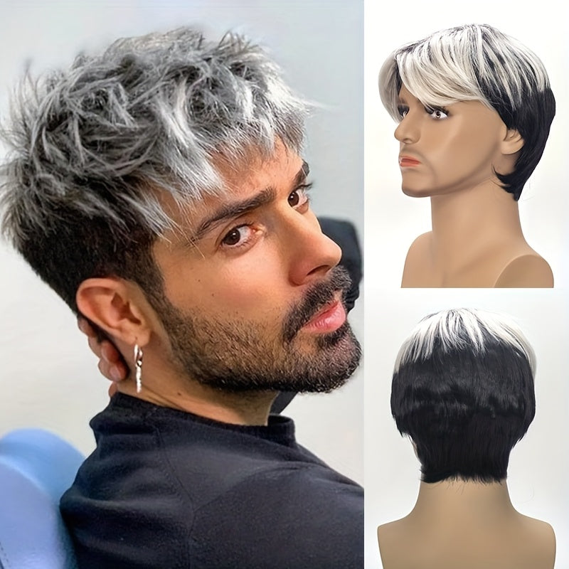 Perruque courte bouclée pour homme - Fibre synthétique résistante à la chaleur