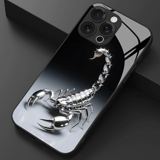 Coque de téléphone en verre noir à motif scorpion mystérieux