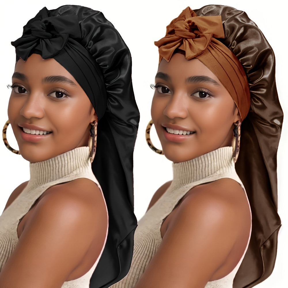 Lot de 2 bonnets de nuit extra longs en satin à nouer - Topdecheztop.fr