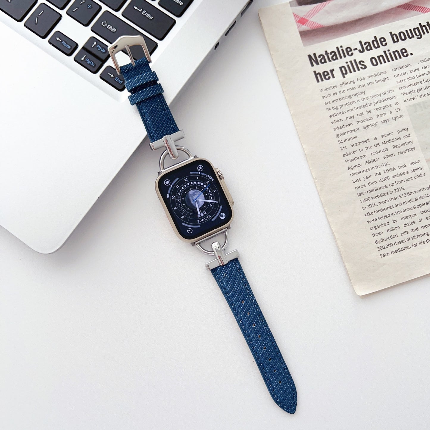 Nouveau bracelet fin en denim en métal
