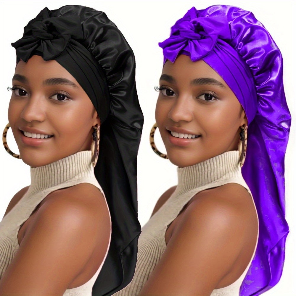 Lot de 2 bonnets de nuit extra longs en satin à nouer - Topdecheztop.fr