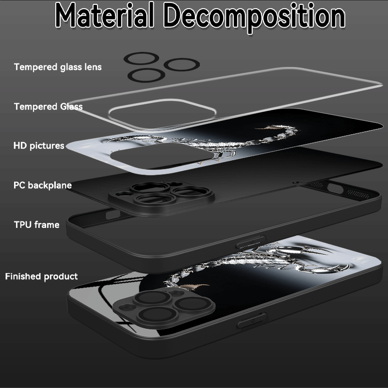 Coque de téléphone en verre noir à motif scorpion mystérieux