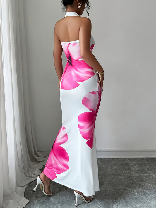 Robe d'été sans manches à imprimé floral, coupe cintrée