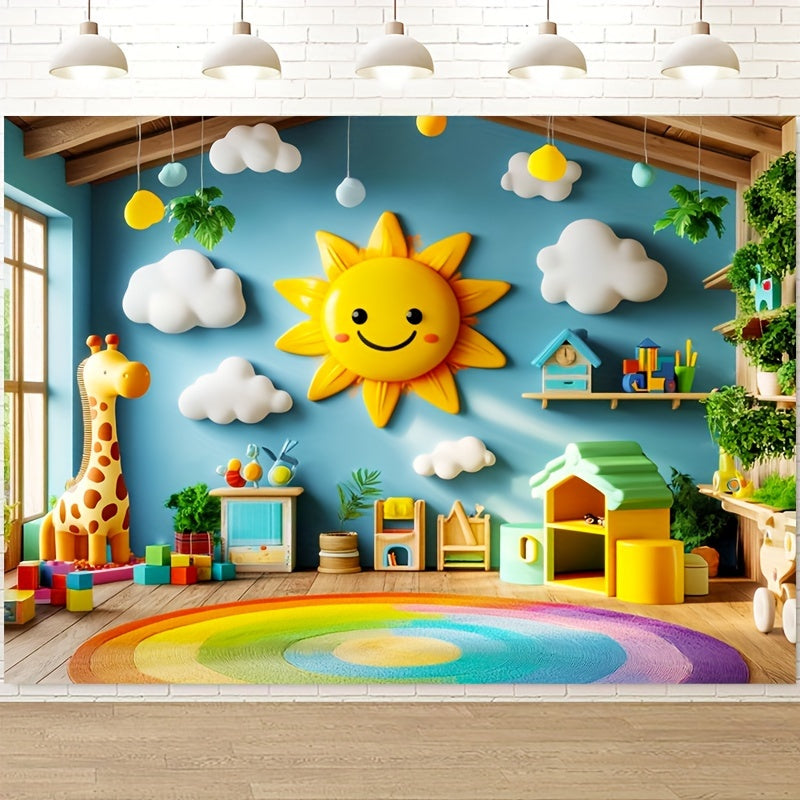 1pc, Photography Backdrop, Sunshine and Cloud Theme, 229.87*180.01cm, Colorful Cartoon Design, Wall Banner Decoration, Photo Prop Supplies - Topdecheztop.fr