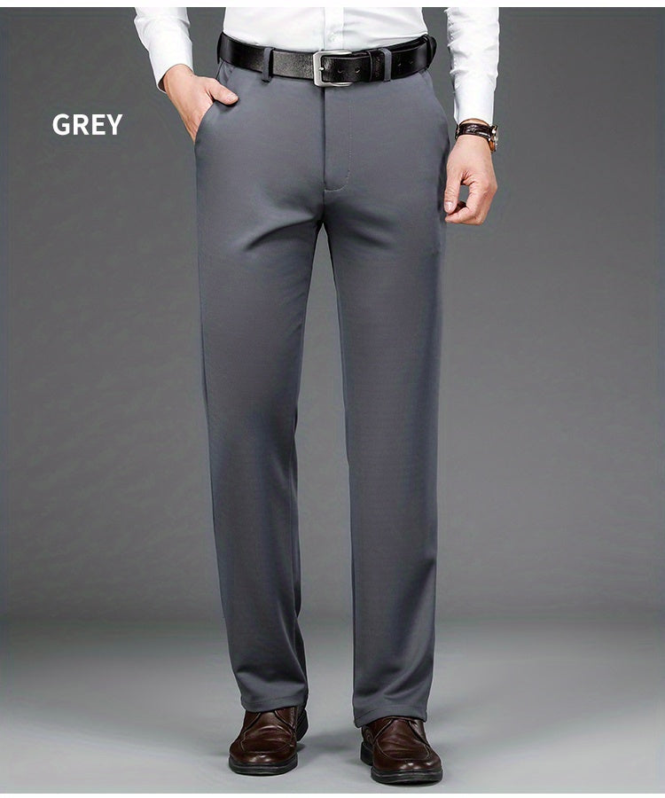 Pantalon habillé classique, couleur unie, légèrement extensible, pour homme
