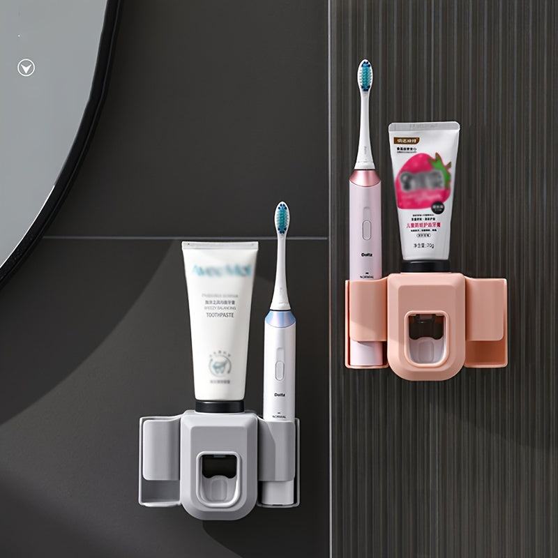1pc Toothbrush Holder With Automatic Toothpaste Dispenser, Wall Mounted Toothbrush Storage Rack, Punch-free Toothbrush Storage Organizer, Multifunctional Electric Toothbrush Holder, Bathroom Accessories - Topdecheztop.fr