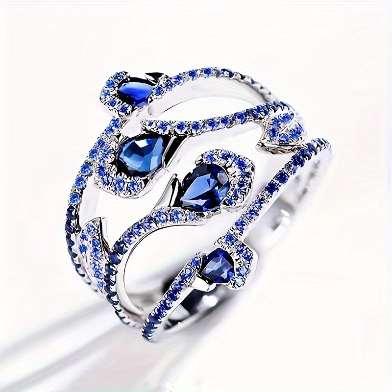 Bague fleur bleue argentée design élégant en plaqué argent - Topdecheztop.fr