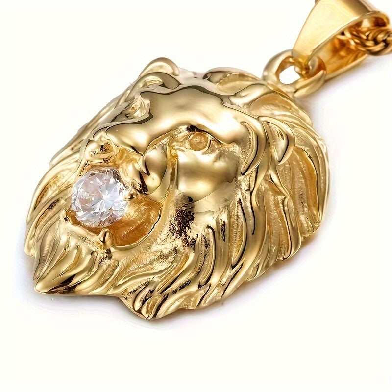 Collier Lion Eclatant Dore Homme