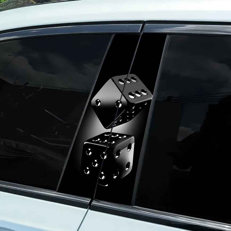 2pcs Black Dice Car Stickers, Vinyl, Matte Finish, Easy to Apply, Residue-Free, Scratch-Resistant & Waterproof, Self-Adhesive, Suitable for Plastic and Metal Surfaces, Automotive Decoration, Glass Surface Decor