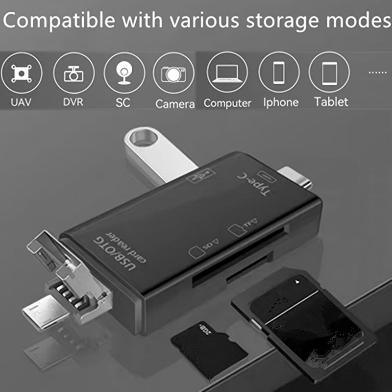Lecteur de cartes OTG multifonction 6 en 1, adaptateur de carte SD/TF et clé USB