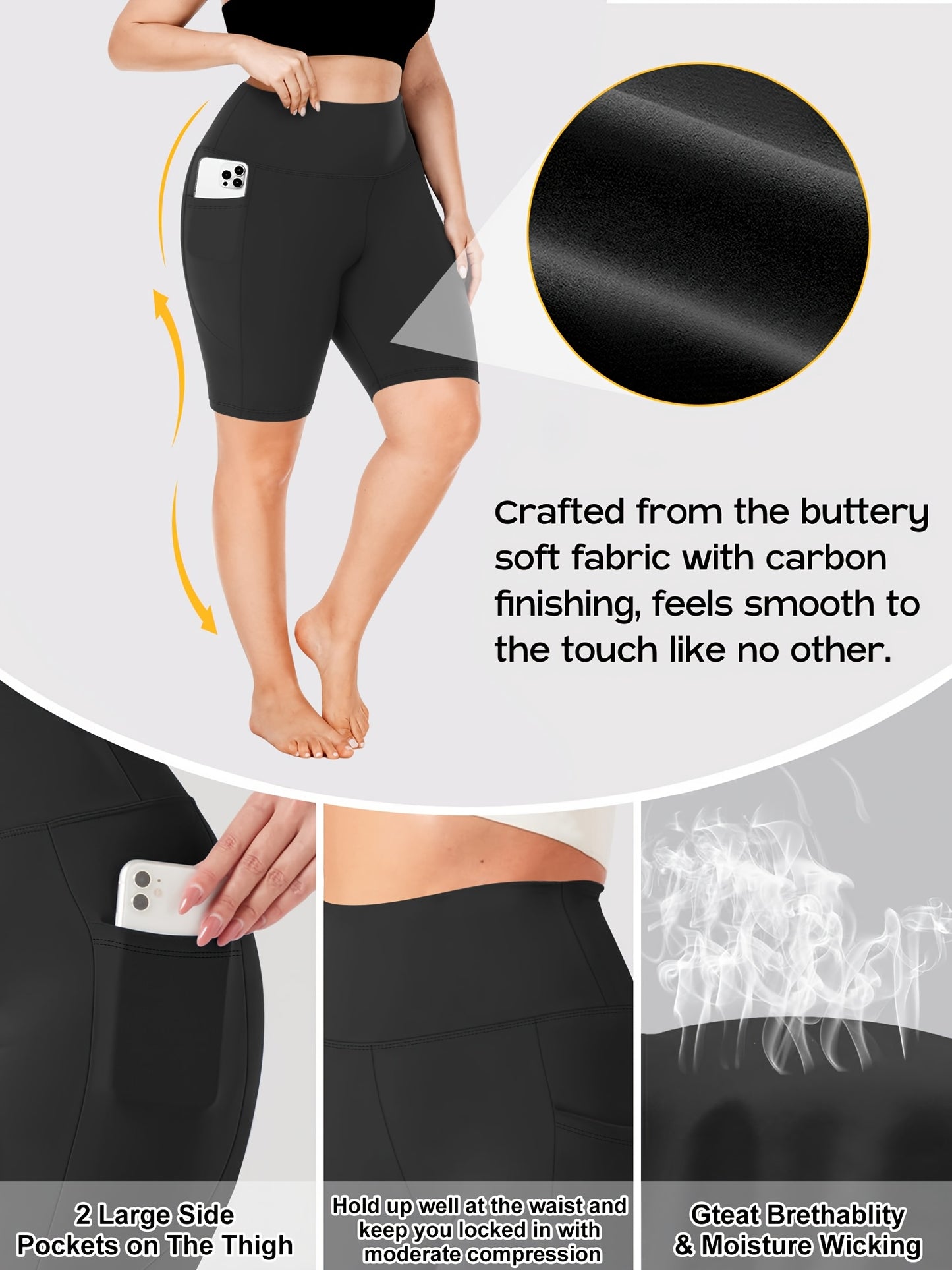 Lot de 3 bermudas taille haute avec poches en forme de lune, grande taille - Topdecheztop.fr