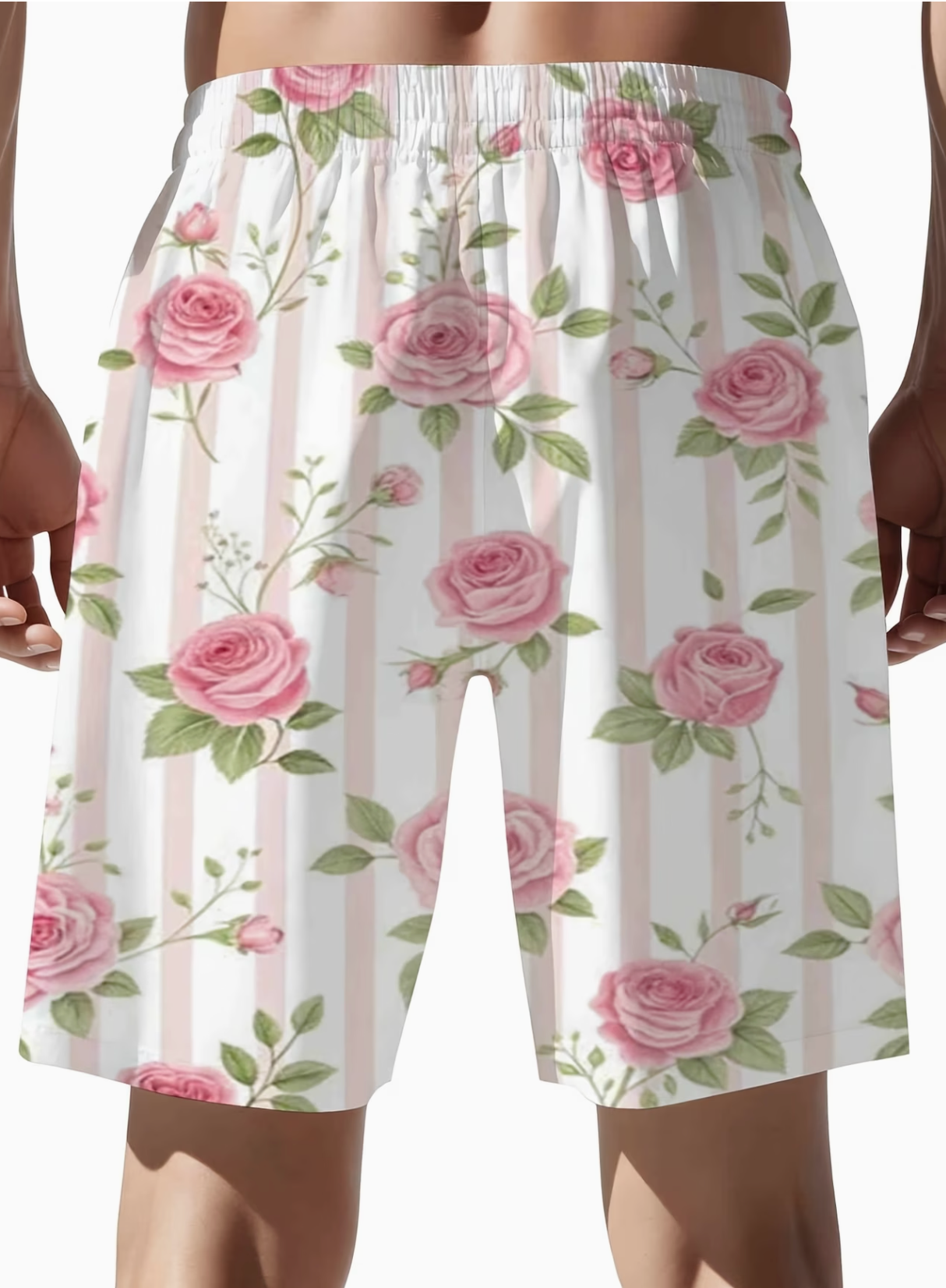 Short de bain pour homme grande taille, motif imprimé rose floral