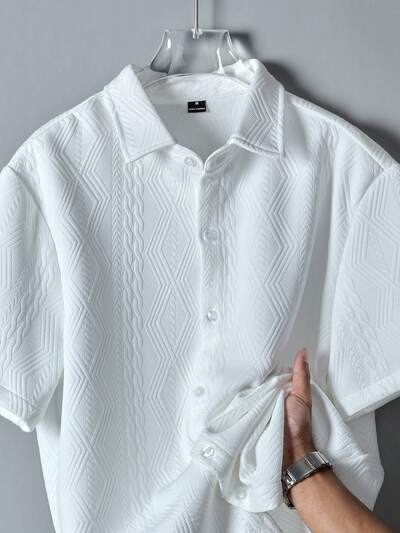Chemise Homme Manches Courtes Texturee Bicolore - Casual Modern, Epaules Tombantes, 11 Coloris, S-XXL