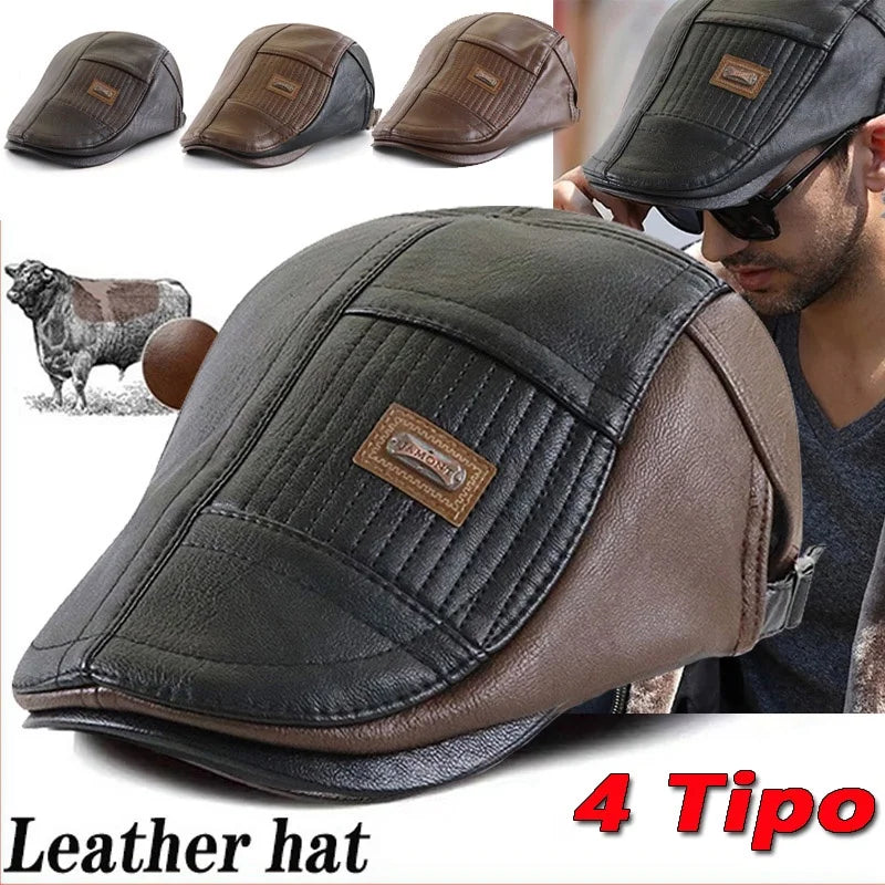 Béret en cuir, chapeau gavroche rétro