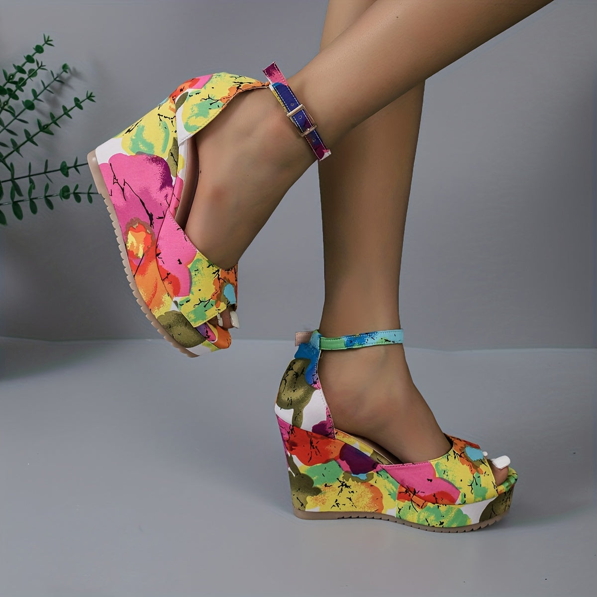 Sandales compensées , imprimé floral pour femmes - Topdecheztop.fr