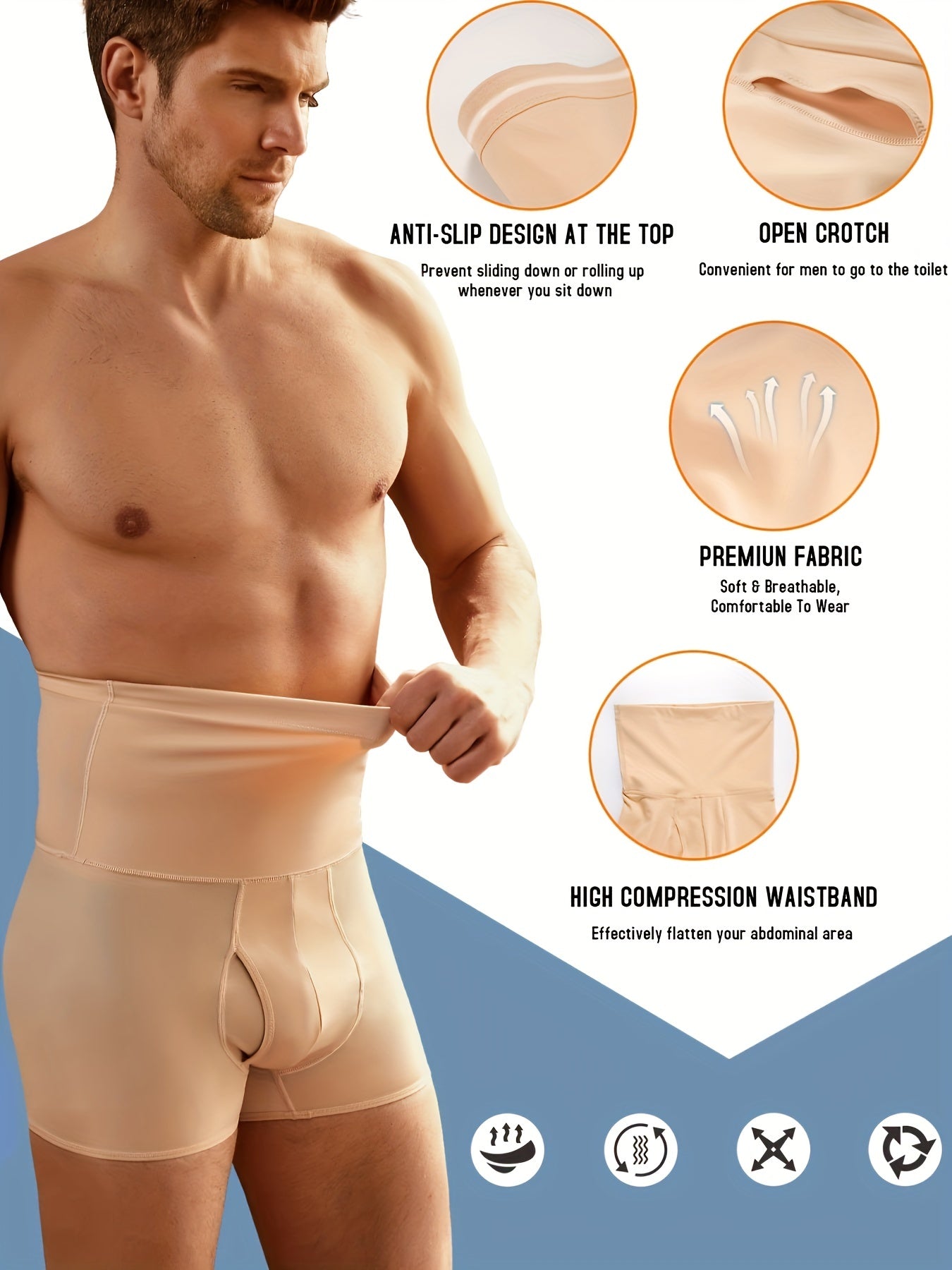 Junlan Men High Waist Slimming Underwear Body Shaper Seamless Boxer Briefs - Topdecheztop.fr