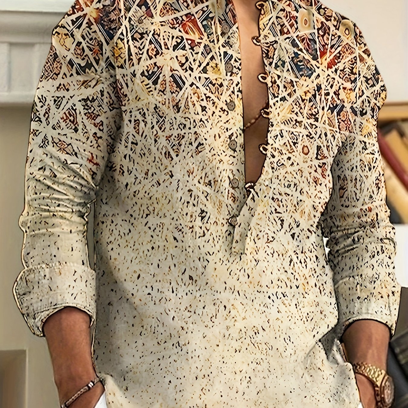 Chemise Henley décontractée à manches longues et boutons pour homme