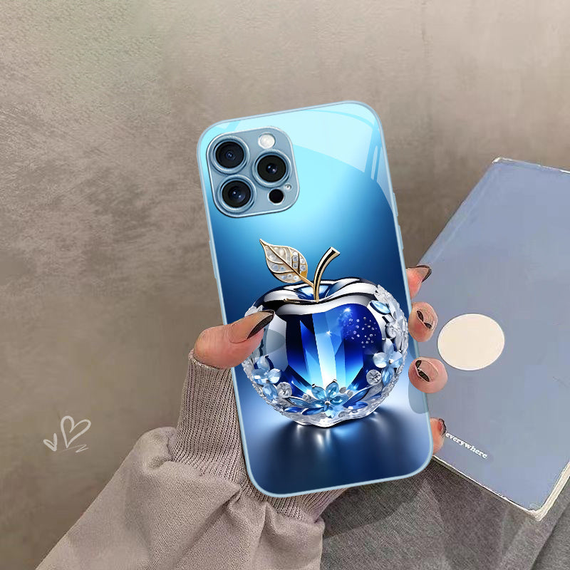 Nouvelle coque de téléphone en verre à motif Apple en cristal bleu - Topdecheztop.fr