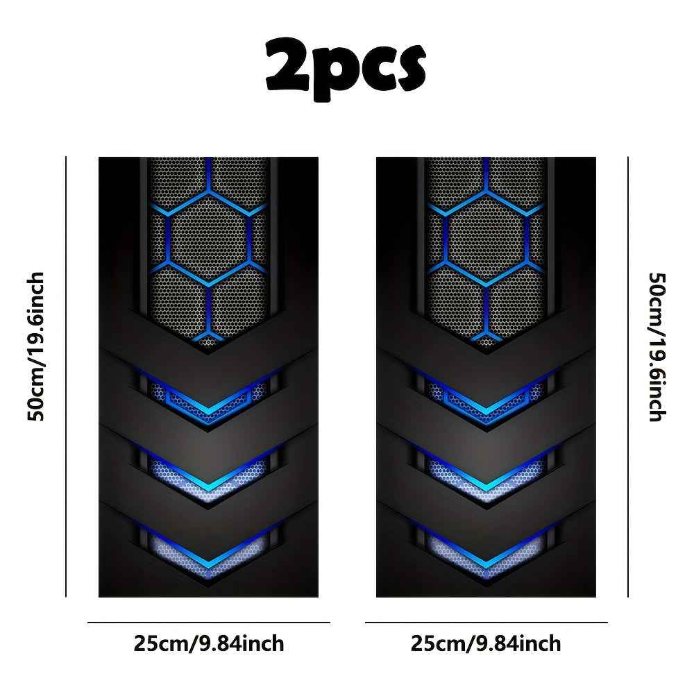 2pcs AHPAINTING Sporty Car B-Pillar Stickers - Hexagon Blue Accent Vinyl Decals, Scratch-Resistant Waterproof Self-Adhesive, Residue-Free Easy Install for Plastic/Metal/Glass/ Surfaces, Single-Use Exterior Accessories, Car De