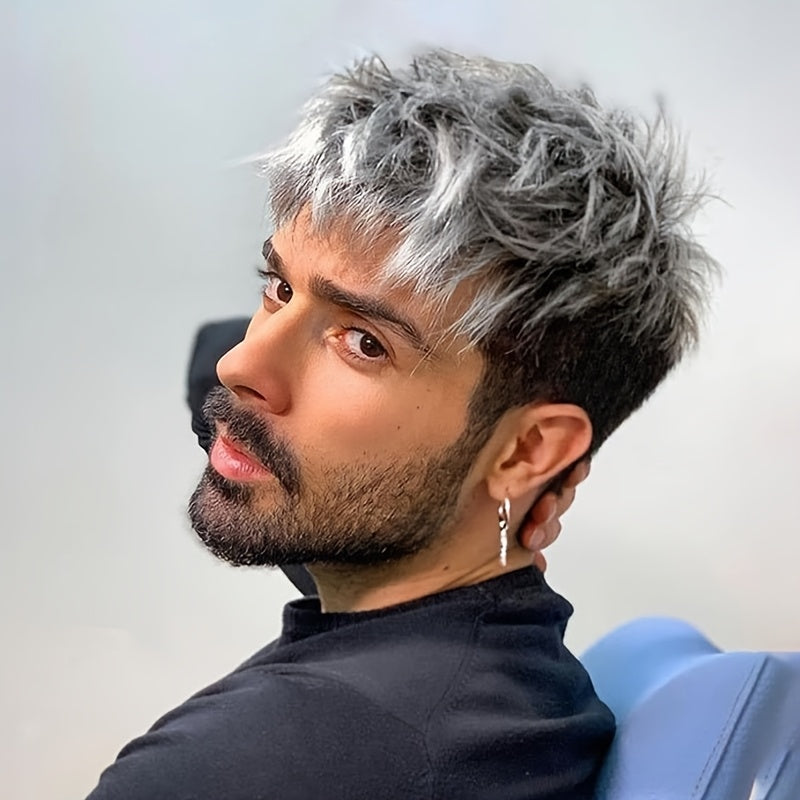 Perruque courte bouclée pour homme - Fibre synthétique résistante à la chaleur