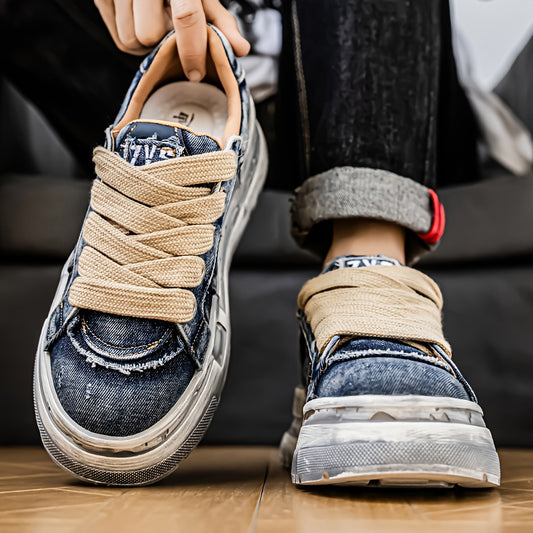 Chaussures décontractées en denim délavé rétro à semelles épaisses