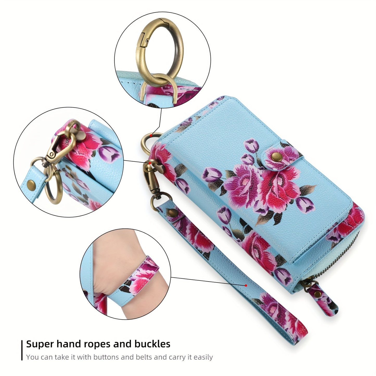 Sac à main en cuir PU à motif floral avec fermeture éclair - Topdecheztop.fr