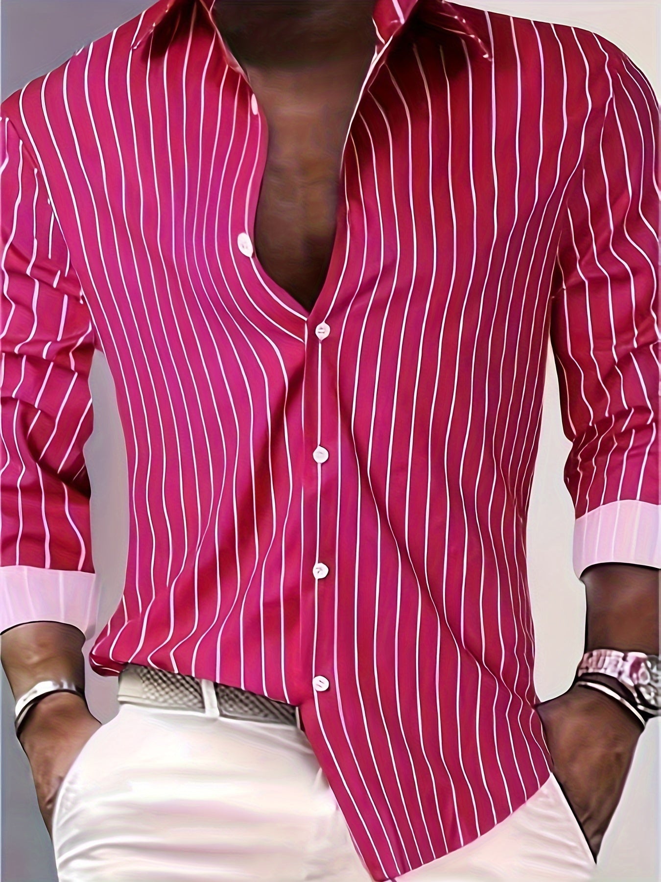 Chemise boutonnée à manches longues et rayures décontractée pour homme
