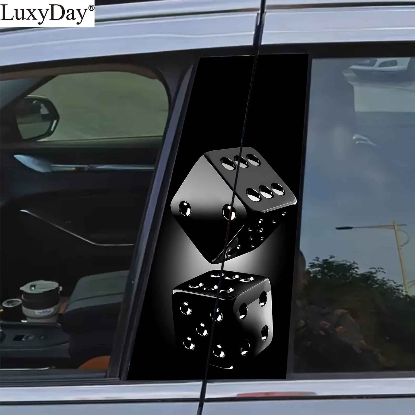 2pcs Black Dice Car Stickers, Vinyl, Matte Finish, Easy to Apply, Residue-Free, Scratch-Resistant & Waterproof, Self-Adhesive, Suitable for Plastic and Metal Surfaces, Automotive Decoration, Glass Surface Decor