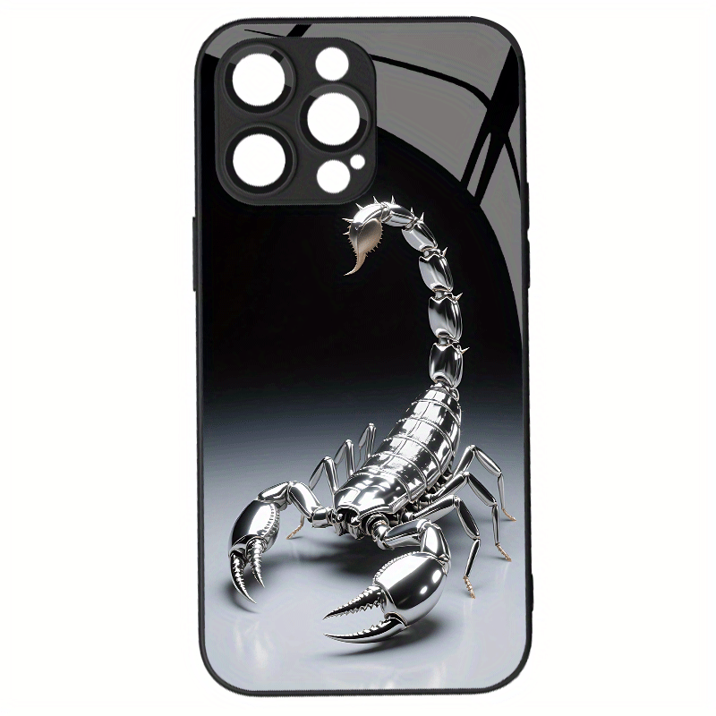 Coque de téléphone en verre noir à motif scorpion mystérieux