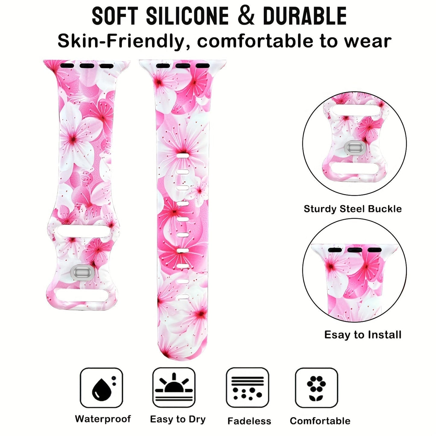 Bracelet de montre imprimé floral - Topdecheztop.fr