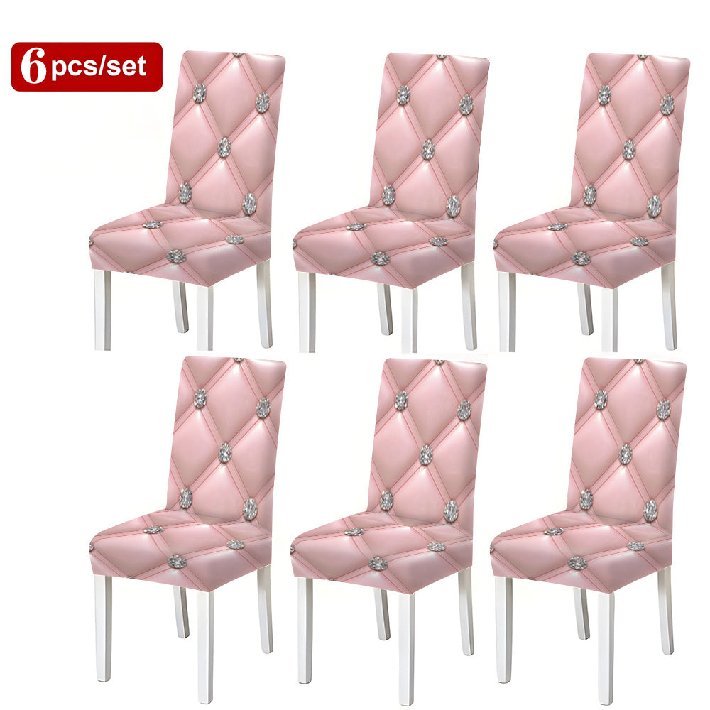 Housses de chaise à motif losanges roses, 6 PCS