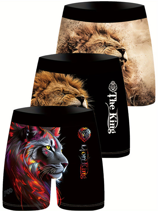 Lot de 3 boxers en fibre Ice Sliky pour homme – Imprimé lion
