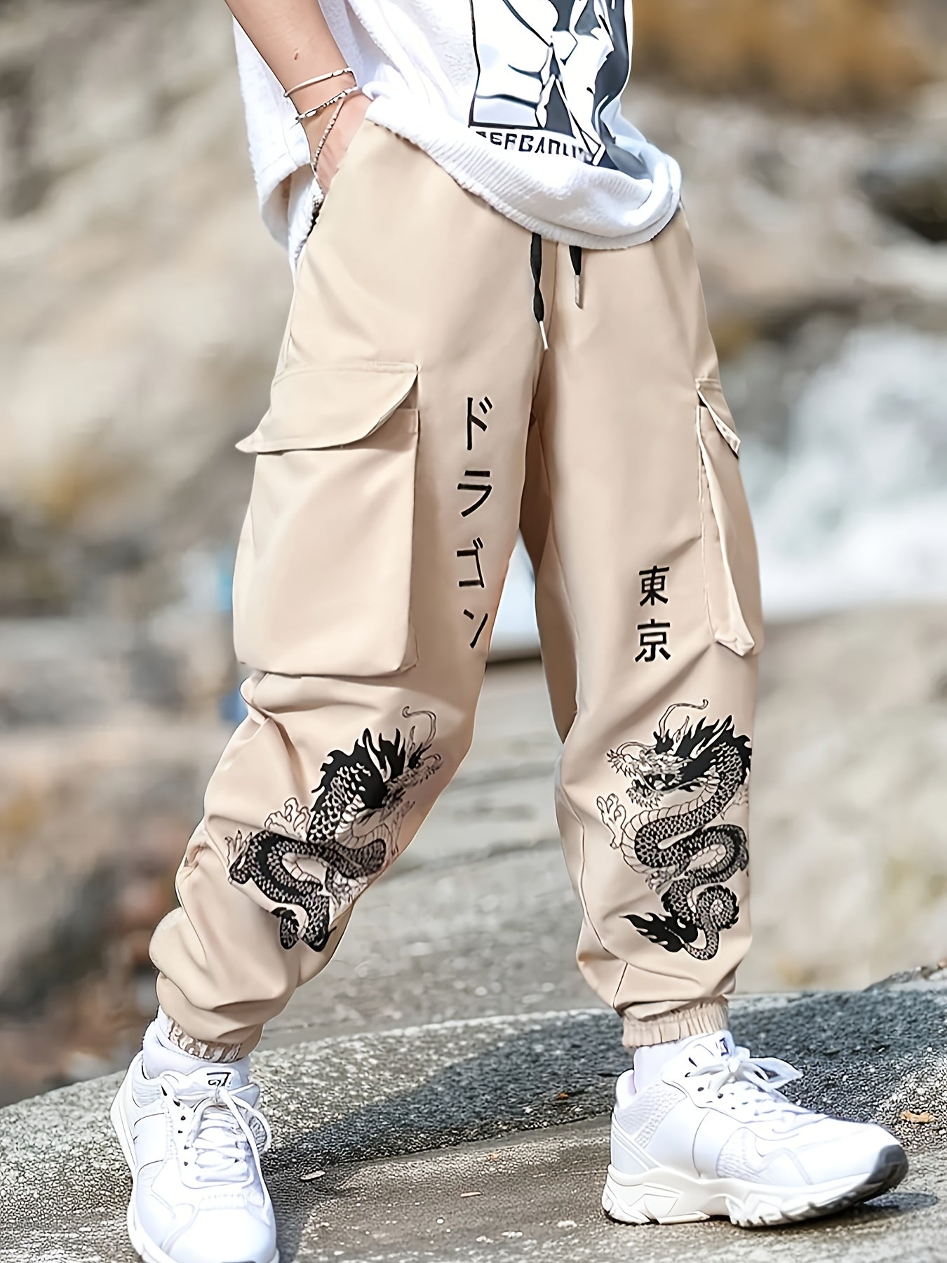 Pantalon cargo tendance à imprimé dragon pour homme