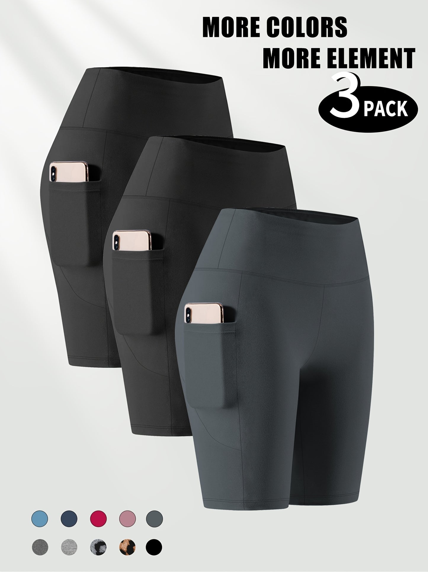 Lot de 3 bermudas taille haute avec poches en forme de lune, grande taille - Topdecheztop.fr