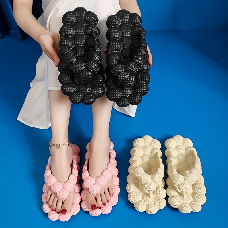 Women's Solid Color Bubble Slides, Trendy EVA Summer Flip Flops, Indoor & Outdoor Beach Slide Shoes - Topdecheztop.fr