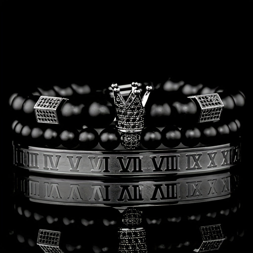 Lot de 3 bracelets à breloques en oxyde de zirconium doré pour homme - Topdecheztop.fr