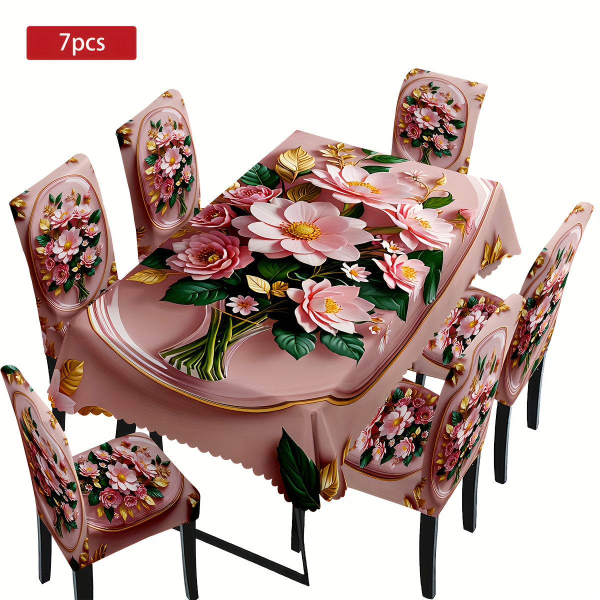 7 pièces Superbe ensemble de nappe rectangulaire + housse de chaise