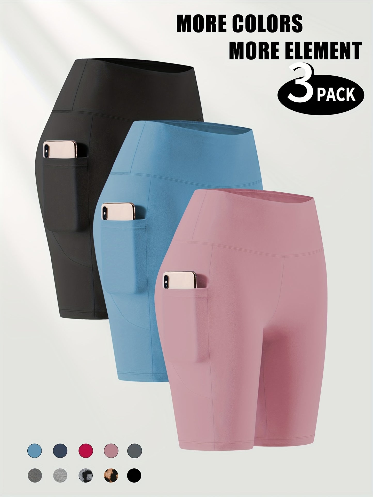Lot de 3 bermudas taille haute avec poches en forme de lune, grande taille - Topdecheztop.fr