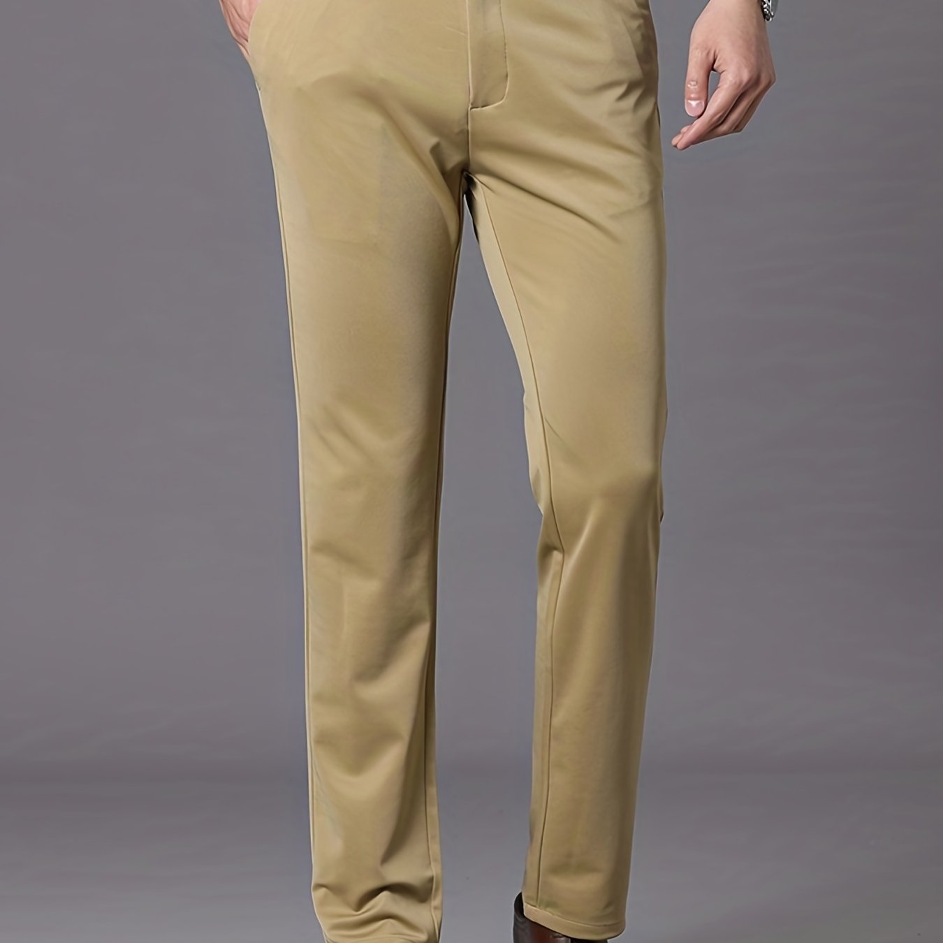 Pantalon habillé classique, couleur unie, légèrement extensible, pour homme