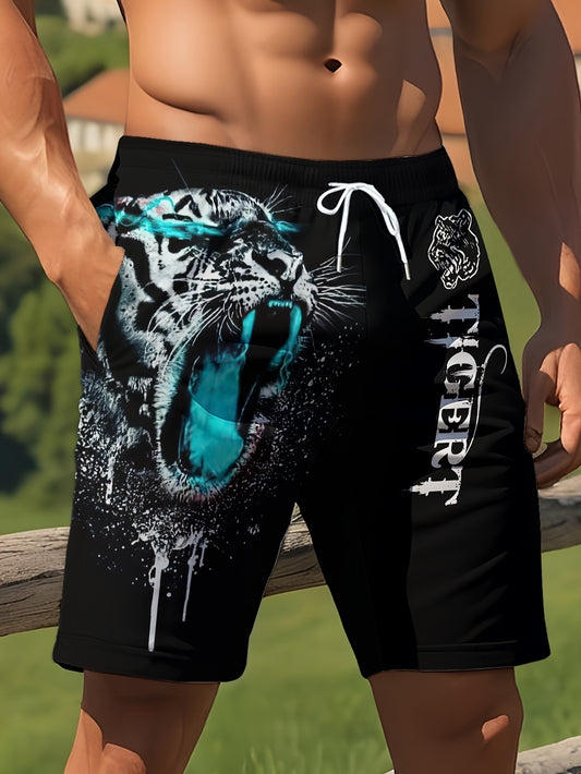Short de plage d'été pour homme, imprimé animal, motif tigre féroce